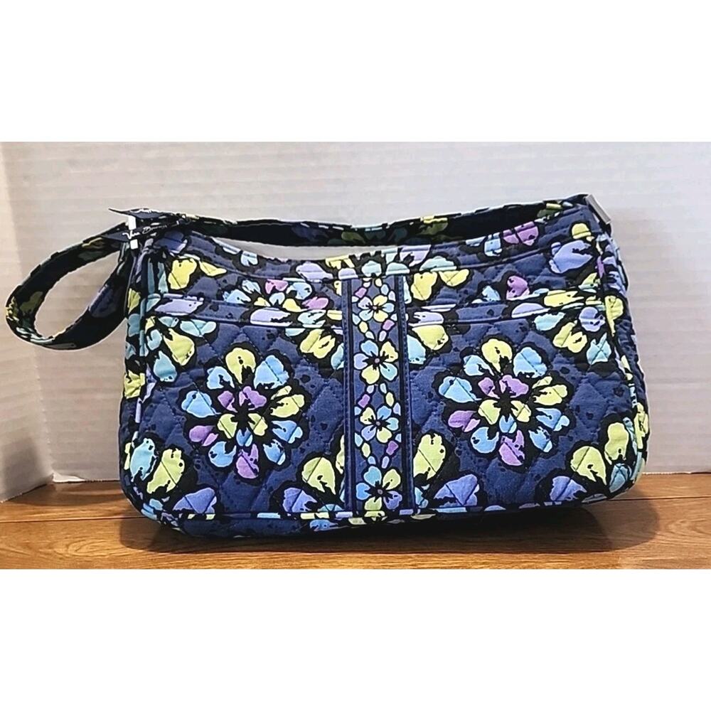 Vera Bradley Small Frannie Purse/Handbag Indigo Pop Blue Floral 12" X6.75"x3.5"